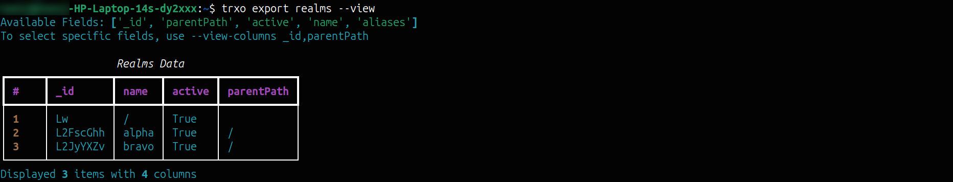 TRXO Export Realms View